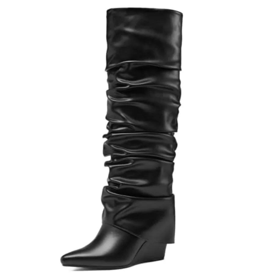 Fold Over Boots for Women Slouched Wedge Heels Knee High Pointed Toe
Fold Over Boots for Women Slouched Wedge Heels Knee High Pointed Toe