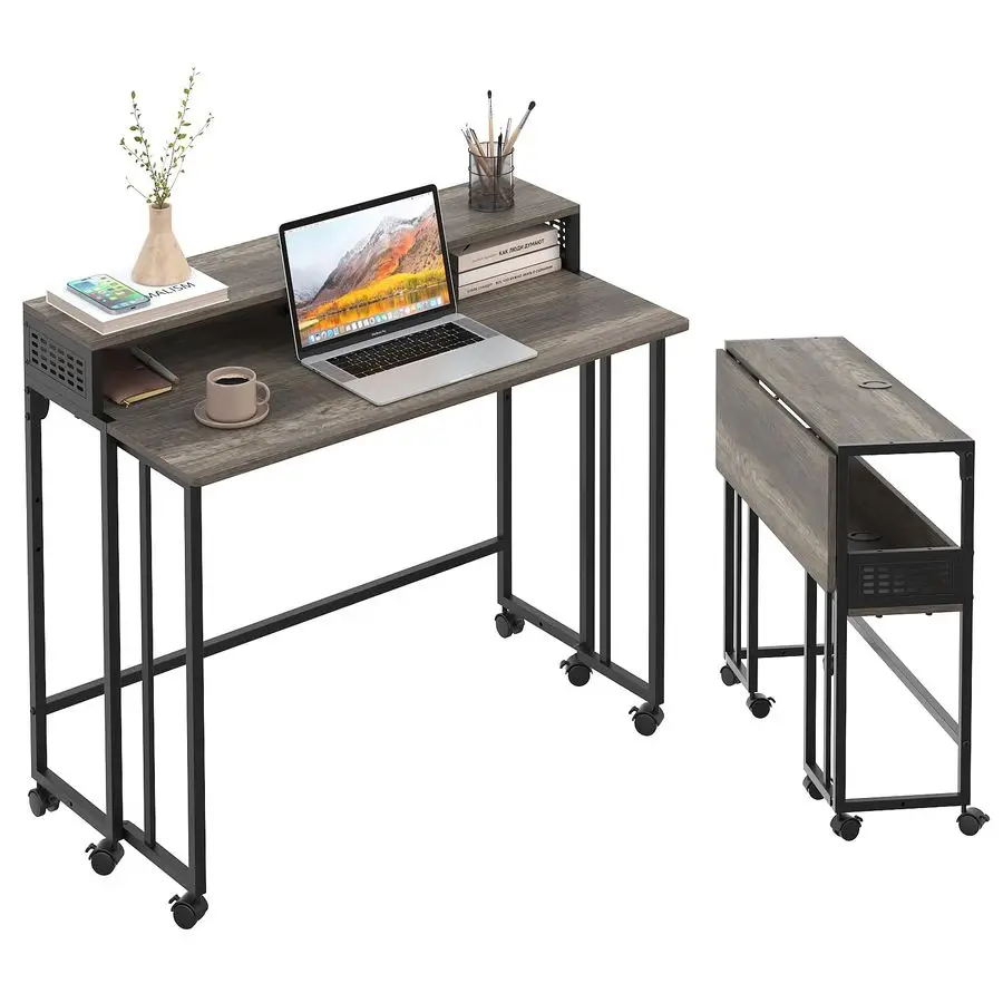 Folding Desk with Storage Shelf, Small Rolling Desk with Wheels, Mobile Sofa Side Table for Home Office Small Space, Dark Grey,
Folding Desk with Storage Shelf, Small Rolling Desk with Wheels, Mobile Sofa Side Table for Home Office Small Space, Dark Grey,