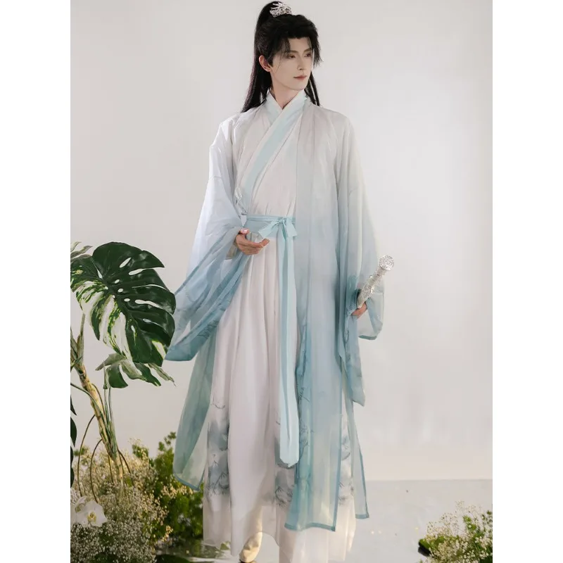 Hanfu men and women with the same large-sleeved shirt ink printing and dyeing gradual change Xianxia
Hanfu men and women with the same large-sleeved shirt ink printing and dyeing gradual change Xianxia