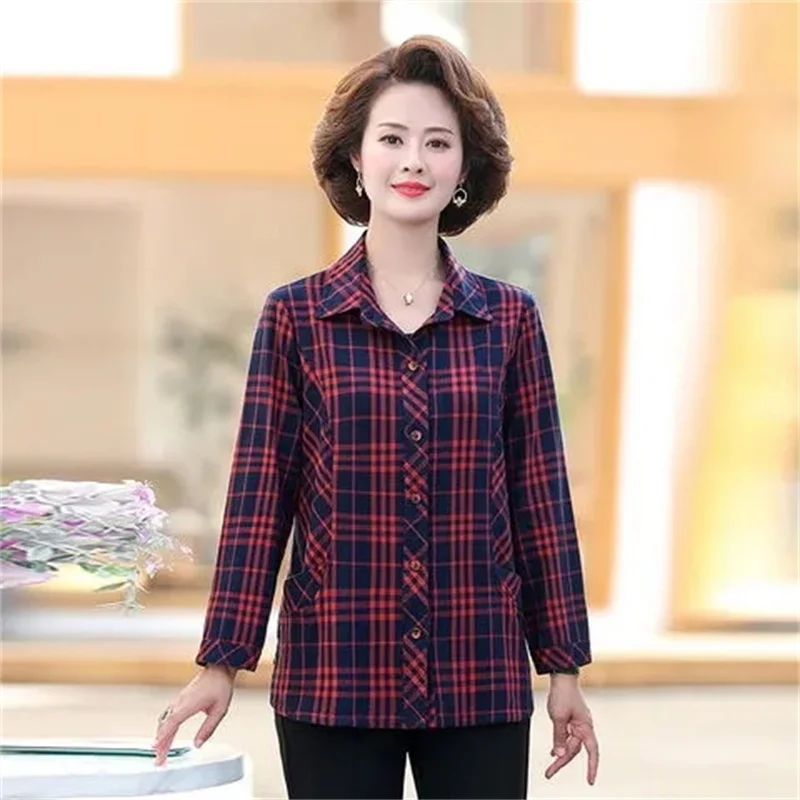 Spring Autumn Female Large Size 6XL Lattice Top Middle Aged Mother Long Sleeves Shirt Jacket Women Fashion Cardigan Blouse Coat
Spring Autumn Female Large Size 6XL Lattice Top Middle Aged Mother Long Sleeves Shirt Jacket Women Fashion Cardigan Blouse Coat