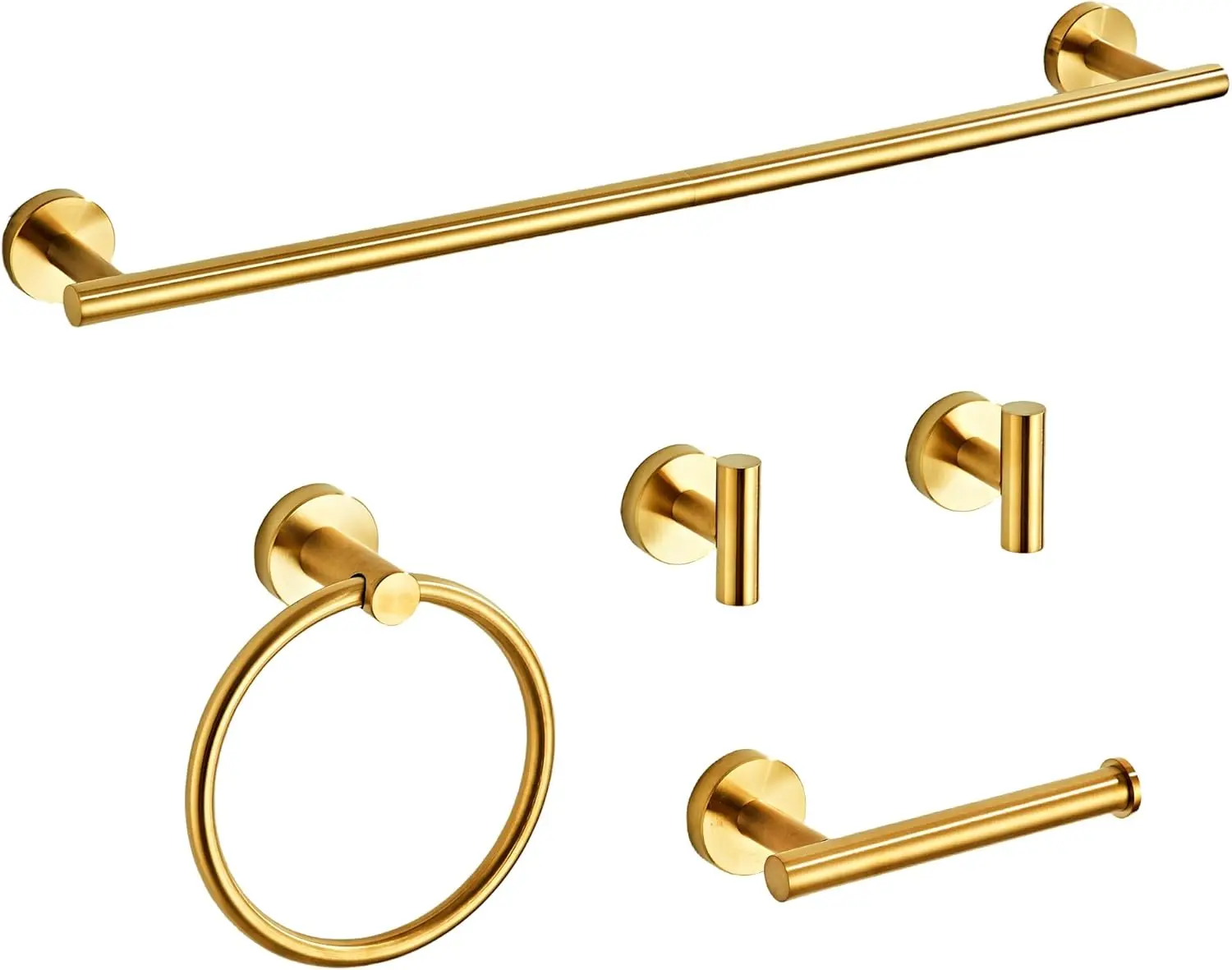 Brushed Gold Bathroom Hardware Set 5 Piece with Towel Racks, SUS304 Stainless Steel Towel Bar Set 24 Inch Wall Mounted
Brushed Gold Bathroom Hardware Set 5 Piece with Towel Racks, SUS304 Stainless Steel Towel Bar Set 24 Inch Wall Mounted