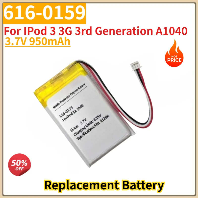 616-0159 High Quality Battery 3.7V 950mAh For IPod 3 3G 3rd Generation A1040 Brand New Replacement Battery
616-0159 High Quality Battery 3.7V 950mAh For IPod 3 3G 3rd Generation A1040 Brand New Replacement Battery