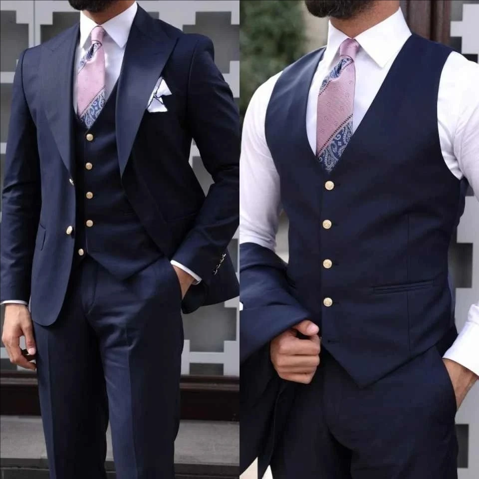 Business Navy blue Men Suits Slim Fit Peak Lapel Single Breasted Wedding Tuxedo Tailored
Business Navy blue Men Suits Slim Fit Peak Lapel Single Breasted Wedding Tuxedo Tailored