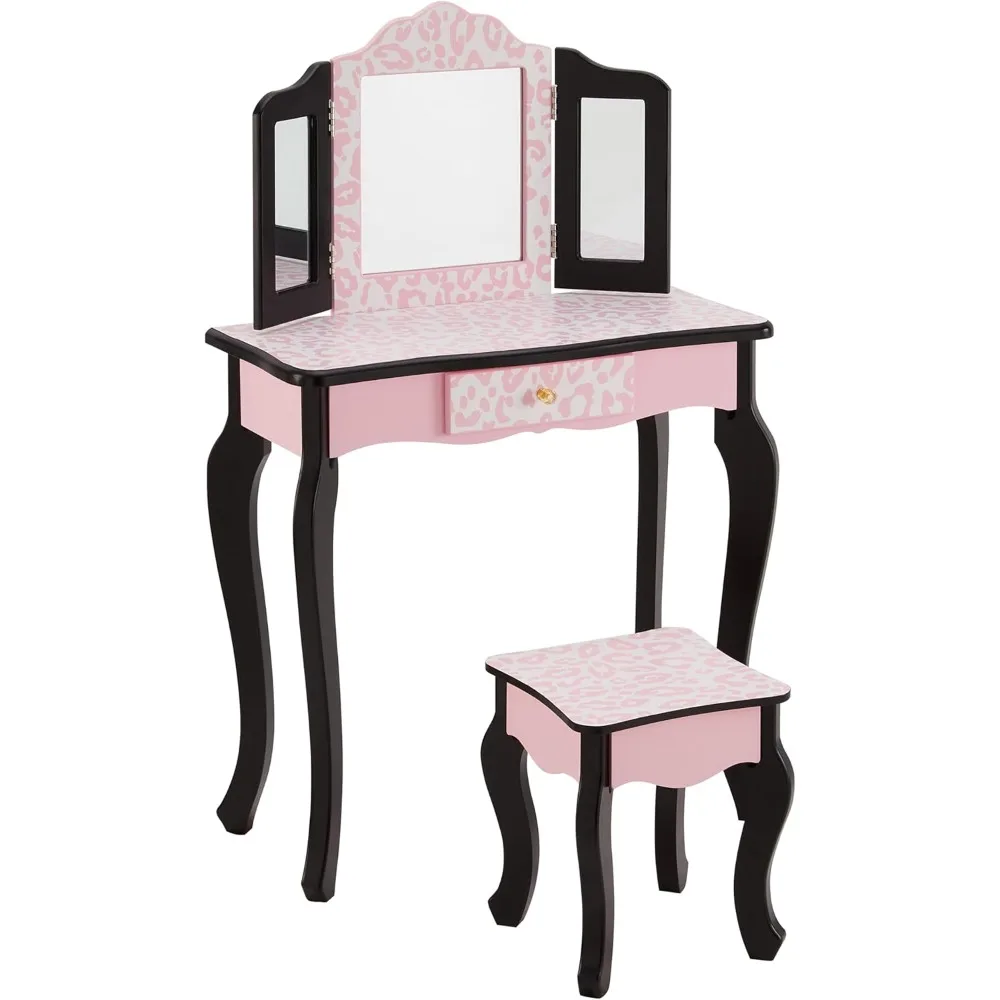 Kids Vanity Table and Chair Set, Girls Vanity Set with Mirror and Stool, Tri-Folding Mirror, Makeup Dressing Princess Table with
Kids Vanity Table and Chair Set, Girls Vanity Set with Mirror and Stool, Tri-Folding Mirror, Makeup Dressing Princess Table with