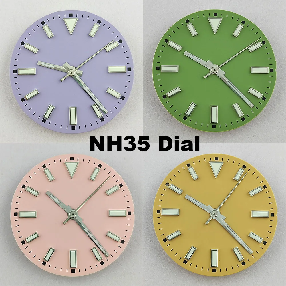 Новый циферблат NH35, 28,5 мм, подходит для механизма NH35/NH36/4R/7SMiyota8215, зеленый светящийся циферблат, аксессуары для часов с указателем NH35
Новый циферблат NH35, 28,5 мм, подходит для механизма NH35/NH36/4R/7SMiyota8215, зеленый светящийся циферблат, аксессуары для часов с указателем NH35