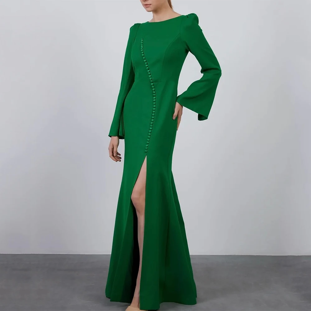 Mermaid Evening Dresses Long Sleeves O Neck Buttons Side Split Evening Gowns for Women 2025 Trumpet Green Wedding Guest Dress
Mermaid Evening Dresses Long Sleeves O Neck Buttons Side Split Evening Gowns for Women 2025 Trumpet Green Wedding Guest Dress