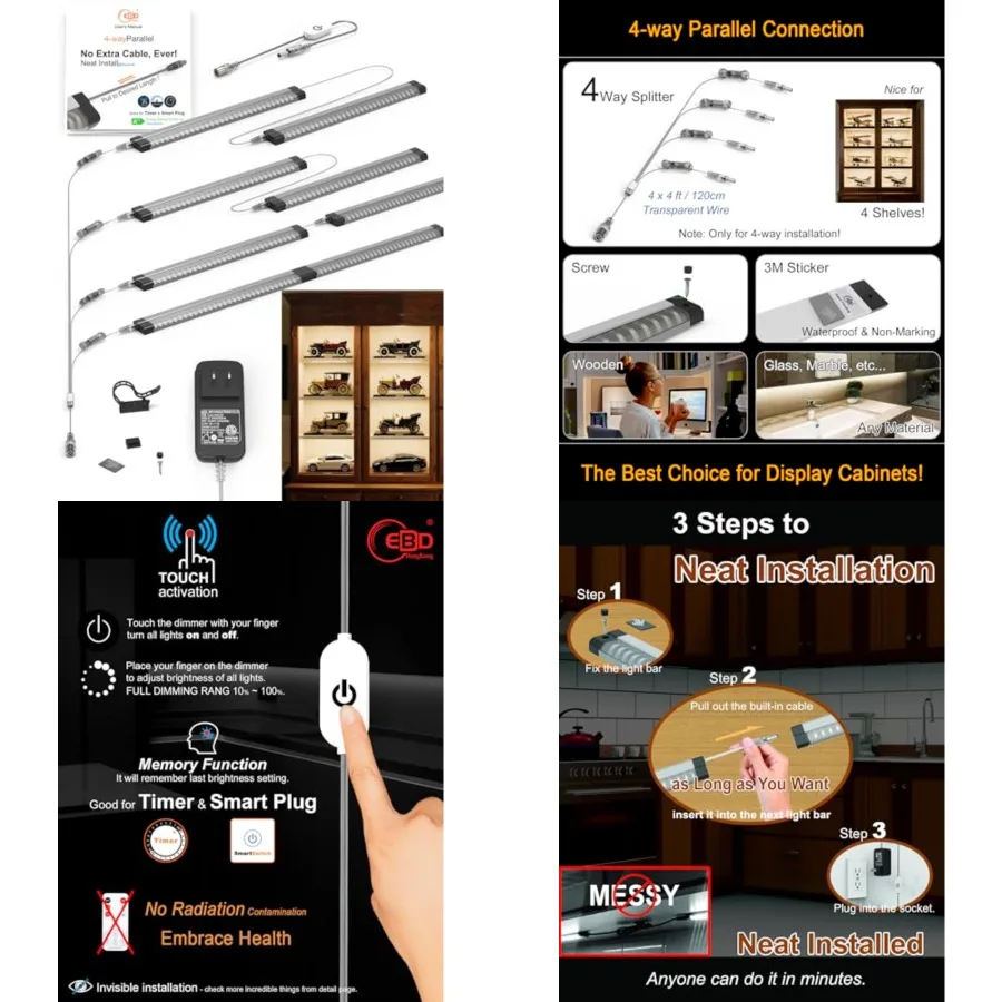 LED Shelf Lights for Bookshelf"Splitter Parallel Under Cabinet Lighting Built-in Adjustable Cable Kitchen Counter Lights Bar Di
LED Shelf Lights for Bookshelf"Splitter Parallel Under Cabinet Lighting Built-in Adjustable Cable Kitchen Counter Lights Bar Di