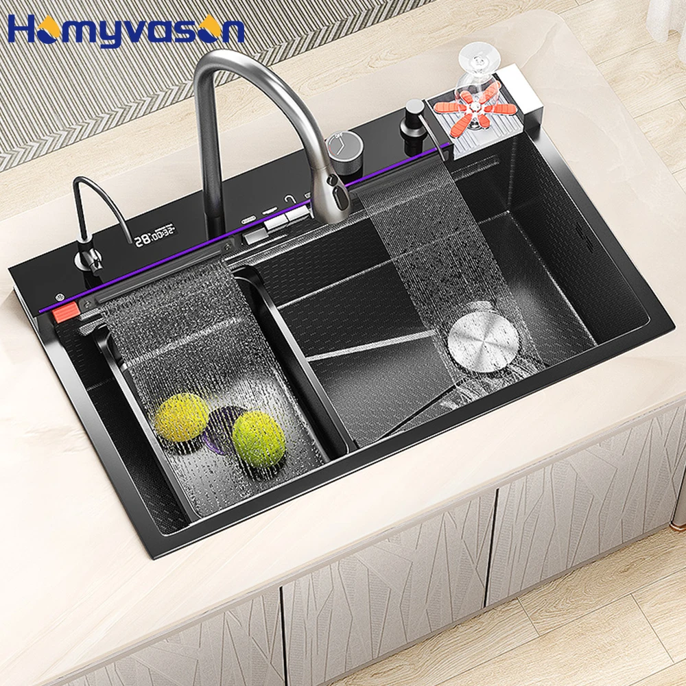 Multifunction Smart Stainless Steel Single Bowl Waterfall Large Kitchen Sink With Digital Temperature Display & Led Lighting
Multifunction Smart Stainless Steel Single Bowl Waterfall Large Kitchen Sink With Digital Temperature Display & Led Lighting