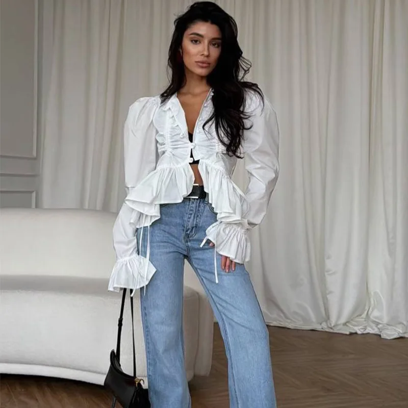 Women's Casual Elegant Pleated Flared Sleeve Blouse Ruffled Hem Irregular Top Fashion Design New 2026 Style
Women's Casual Elegant Pleated Flared Sleeve Blouse Ruffled Hem Irregular Top Fashion Design New 2026 Style