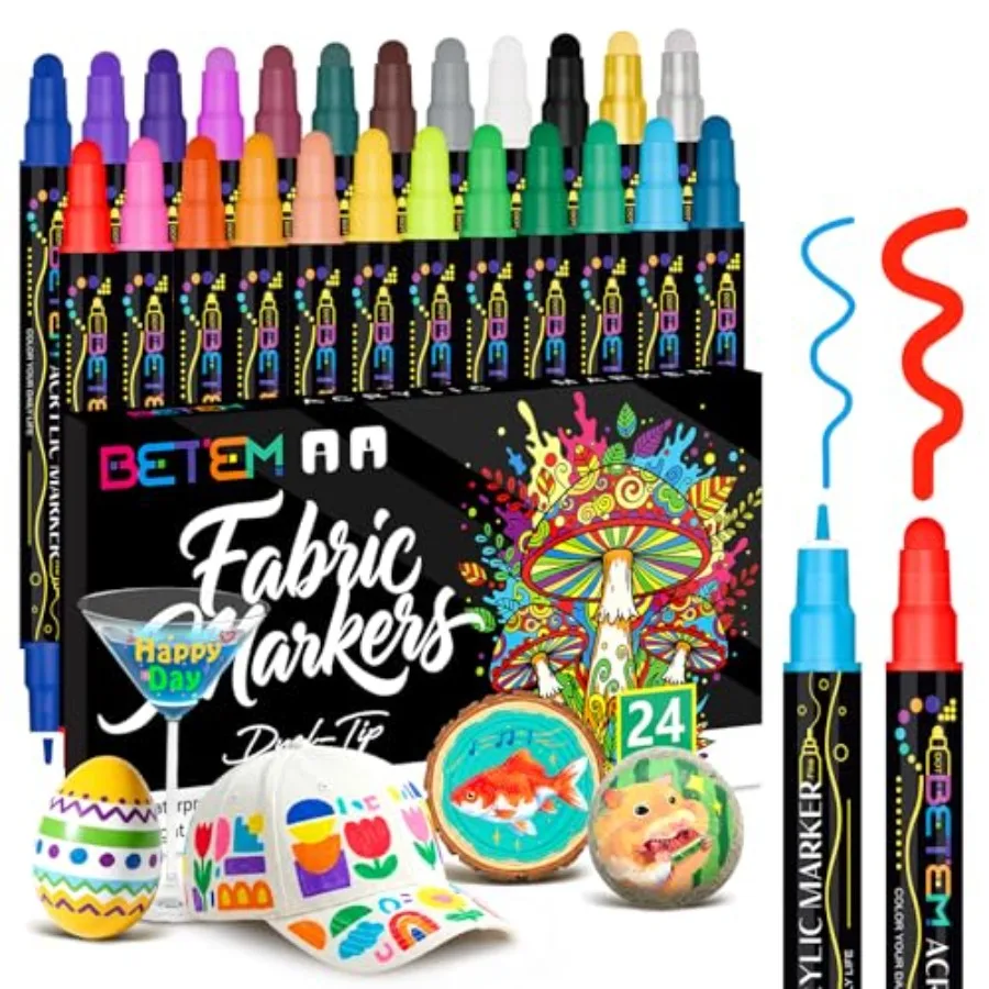 Dual Tip Acrylic, Fabric Decorating Kits Premium Water-Based Acrylic Paint Pens Art Supplies for Fabric, Rock, Wood, Glass, Can
Dual Tip Acrylic, Fabric Decorating Kits Premium Water-Based Acrylic Paint Pens Art Supplies for Fabric, Rock, Wood, Glass, Can