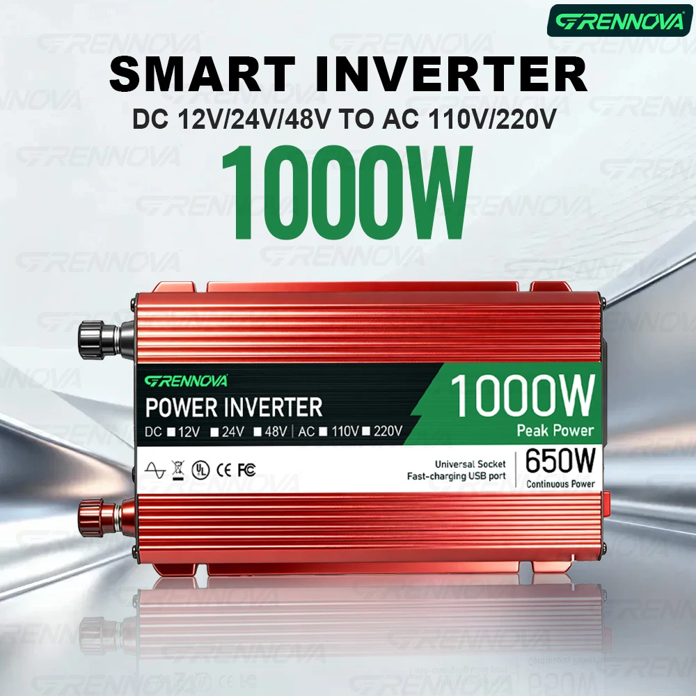 Grennova 1000W Peak (650W Rated) Power Inverter DC 12V/24V/48V to AC 110V 220V with USB for Car & RV Use Solar Small Appliances
Grennova 1000W Peak (650W Rated) Power Inverter DC 12V/24V/48V to AC 110V 220V with USB for Car & RV Use Solar Small Appliances