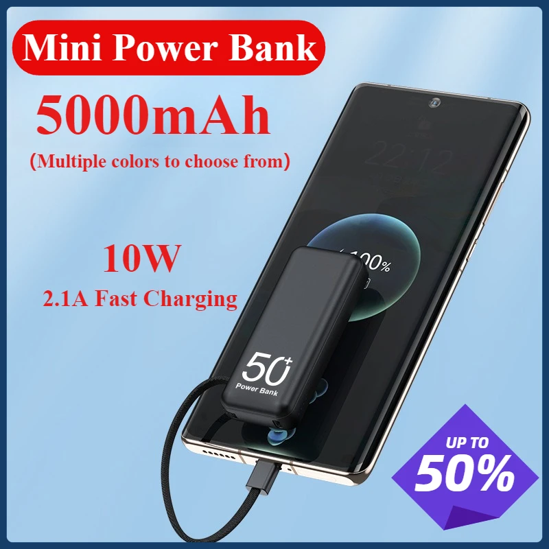 5000mAh Mini Power Bank Fast Charging Small Powerbank With Type-C Cable External Spare Battery For iPhone Samsung Xiaomi
5000mAh Mini Power Bank Fast Charging Small Powerbank With Type-C Cable External Spare Battery For iPhone Samsung Xiaomi