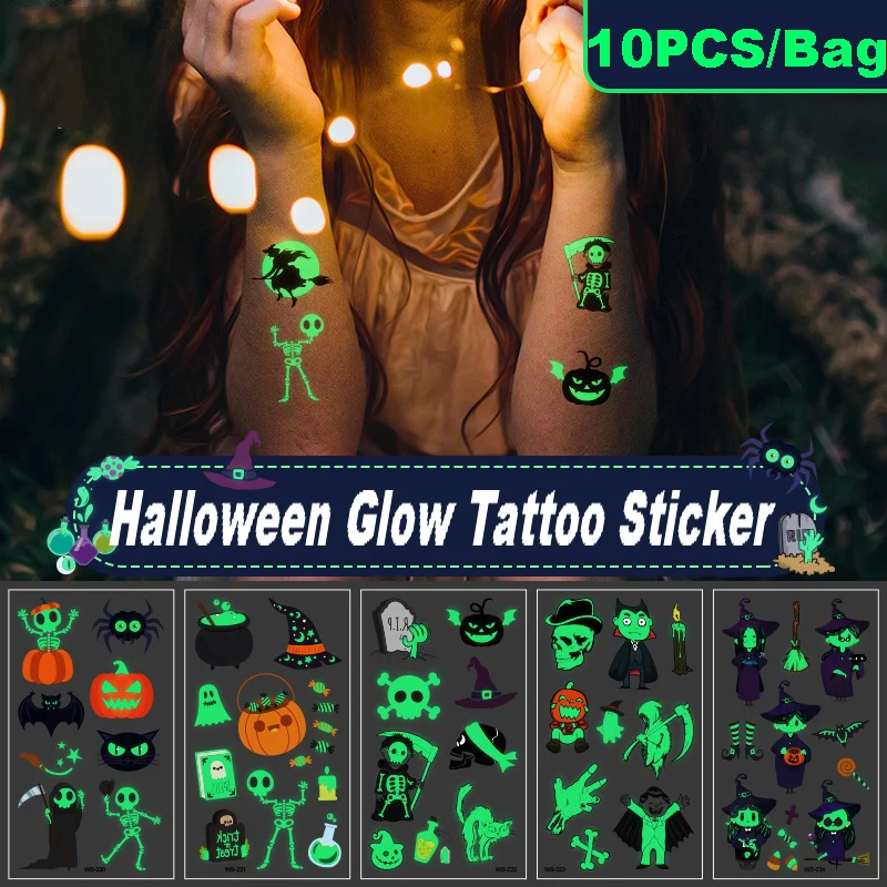 10PCS Children's Luminous Tattoo Stickers Waterproof Funny Horror Face Tattoo Stickers Halloween Party Decoration Props
10PCS Children's Luminous Tattoo Stickers Waterproof Funny Horror Face Tattoo Stickers Halloween Party Decoration Props
