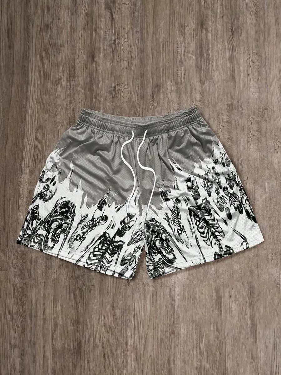 Mens Skull Print Casual Shorts With Drawstring Waist
Mens Skull Print Casual Shorts With Drawstring Waist