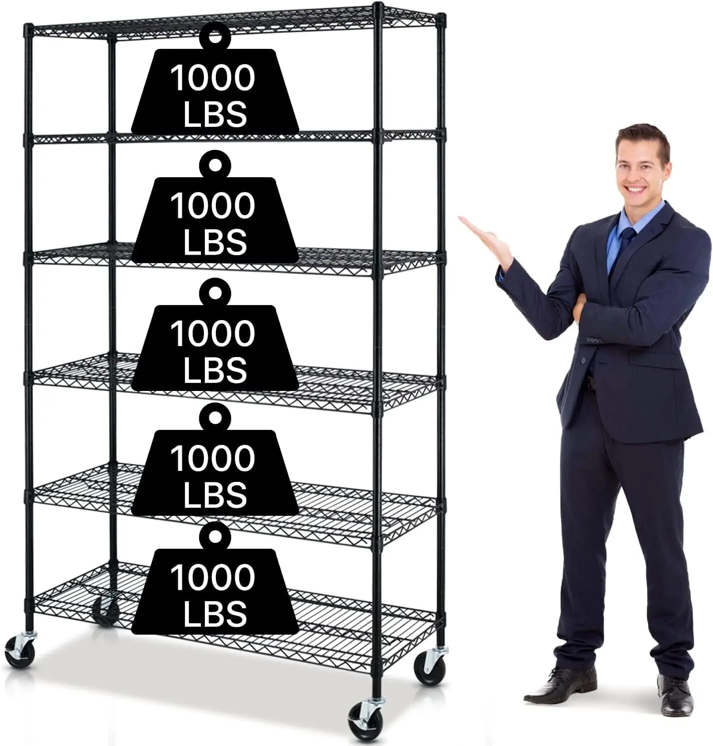 6000LBS 6-Tier Heavy Duty Metal Storage Shelves, Black Adjustable Wire Shelving with Wheels for Garage Pantry Basement
6000LBS 6-Tier Heavy Duty Metal Storage Shelves, Black Adjustable Wire Shelving with Wheels for Garage Pantry Basement
