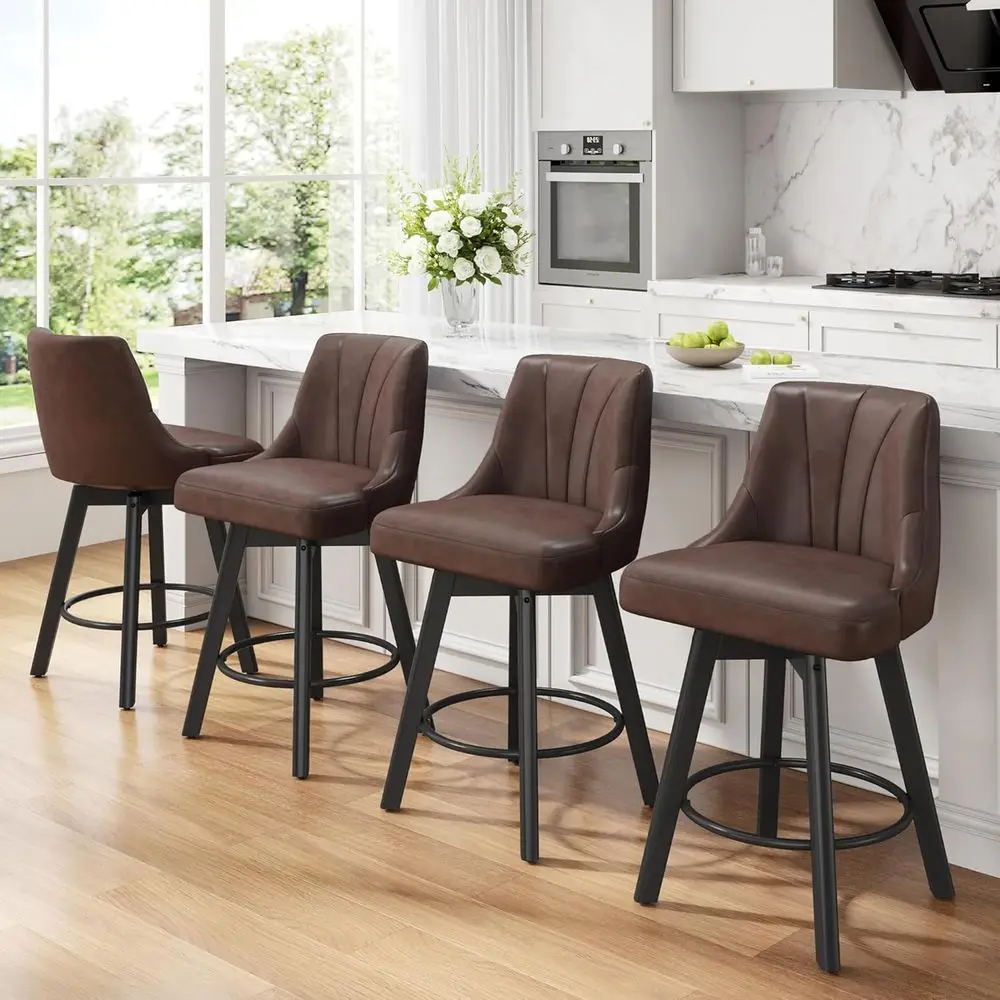 24 Swivel Upholstered PU Leather Bar Stools Set of 4 with Backrest and Solid Wood Legs for Kitchen Island Dining Room (Brown)
24 Swivel Upholstered PU Leather Bar Stools Set of 4 with Backrest and Solid Wood Legs for Kitchen Island Dining Room (Brown)