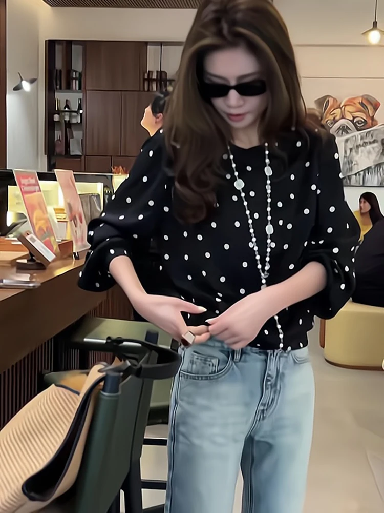Retro Polka Dot Hem Dstring Design Women's Top Spring Summer New Sle Versatile Trendy Korean Loose Fit ort irt
Retro Polka Dot Hem Dstring Design Women's Top Spring Summer New Sle Versatile Trendy Korean Loose Fit ort irt
