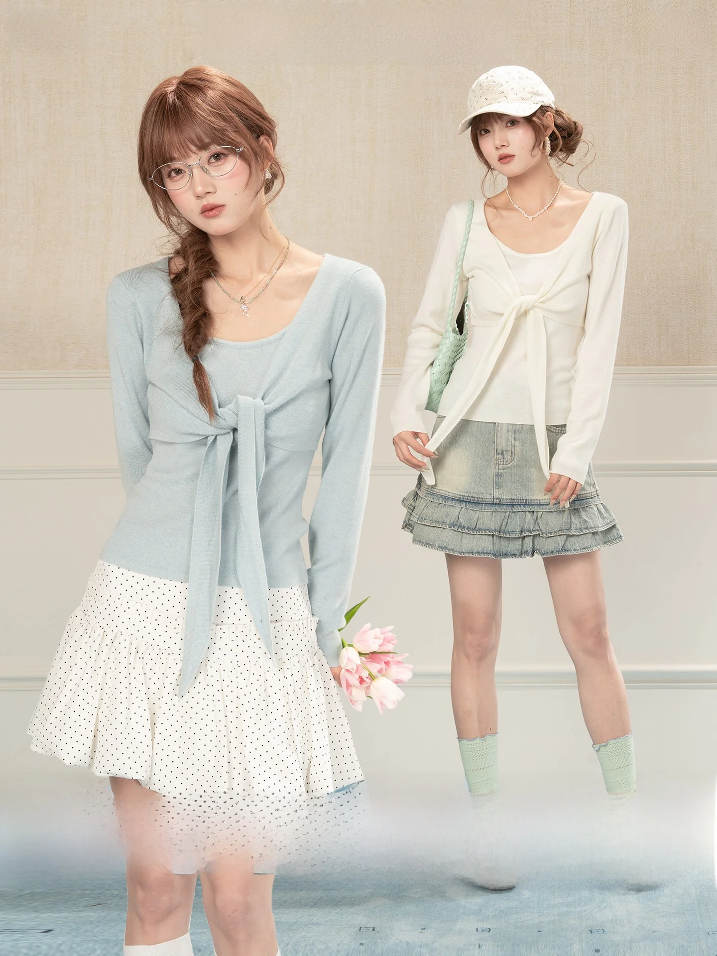 Heynew Blue round Ne Knitted Top with Bow Tie oulder Fake Two-Piece Slimming Early Spring Casual Sle Women's irt
Heynew Blue round Ne Knitted Top with Bow Tie oulder Fake Two-Piece Slimming Early Spring Casual Sle Women's irt