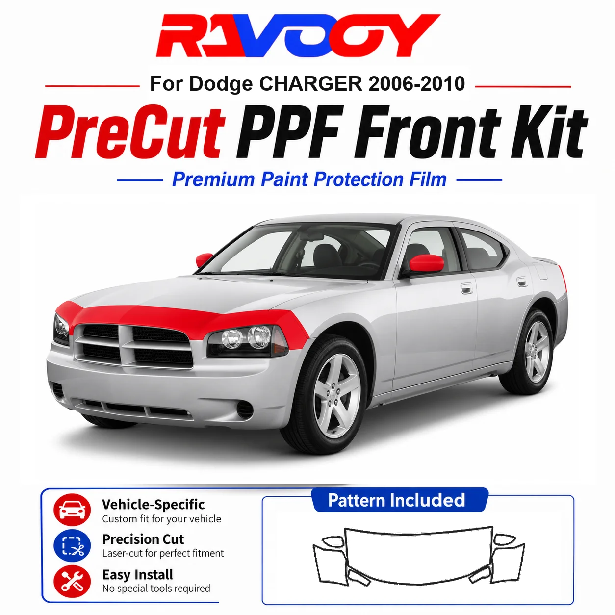 8.5mil TPU Precut PPF Kit For Dodge CHARGER 2006-2010 - Hood, Fenders & Mirror Set - Self-Healing Clear Bra Film
8.5mil TPU Precut PPF Kit For Dodge CHARGER 2006-2010 - Hood, Fenders & Mirror Set - Self-Healing Clear Bra Film