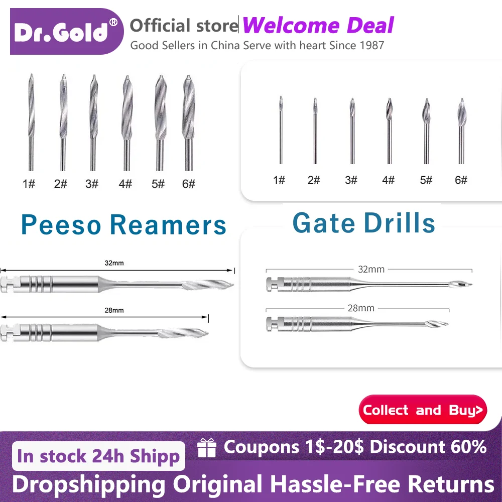 1 Pack(6pcs) Dental Peeso Reamer 32mm Endodontic Reamers Drill Burs 28mm Peeso Reamers Endo files largo Dentist Materials 
1 Pack(6pcs) Dental Peeso Reamer 32mm Endodontic Reamers Drill Burs 28mm Peeso Reamers Endo files largo Dentist Materials