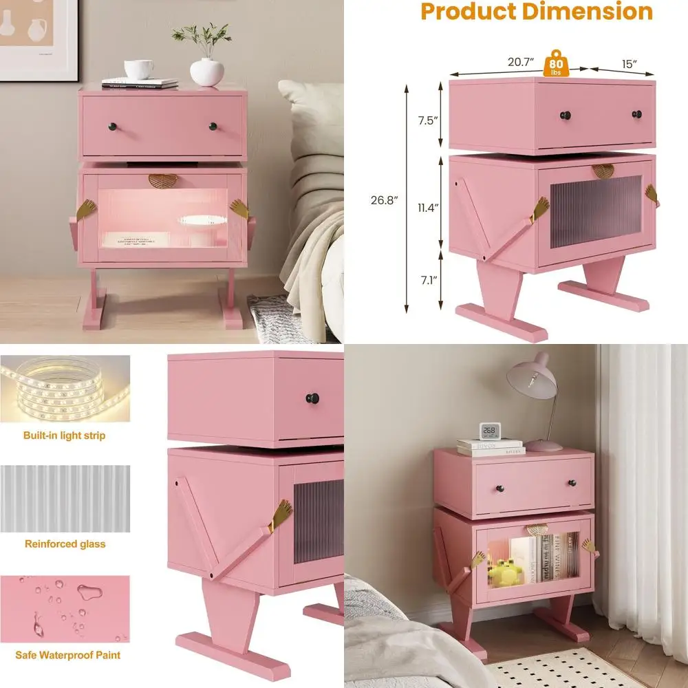 Illuminated Pink 360° Swivel Nightstand with Storage for Bedroom and Home Office
Illuminated Pink 360° Swivel Nightstand with Storage for Bedroom and Home Office