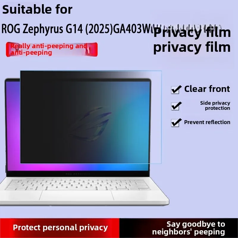 Anti-peeping film for ASUS ROG Zephyrus G14 (2025) GA403W computer screen to prevent side viewing protective layer.
Anti-peeping film for ASUS ROG Zephyrus G14 (2025) GA403W computer screen to prevent side viewing protective layer.
