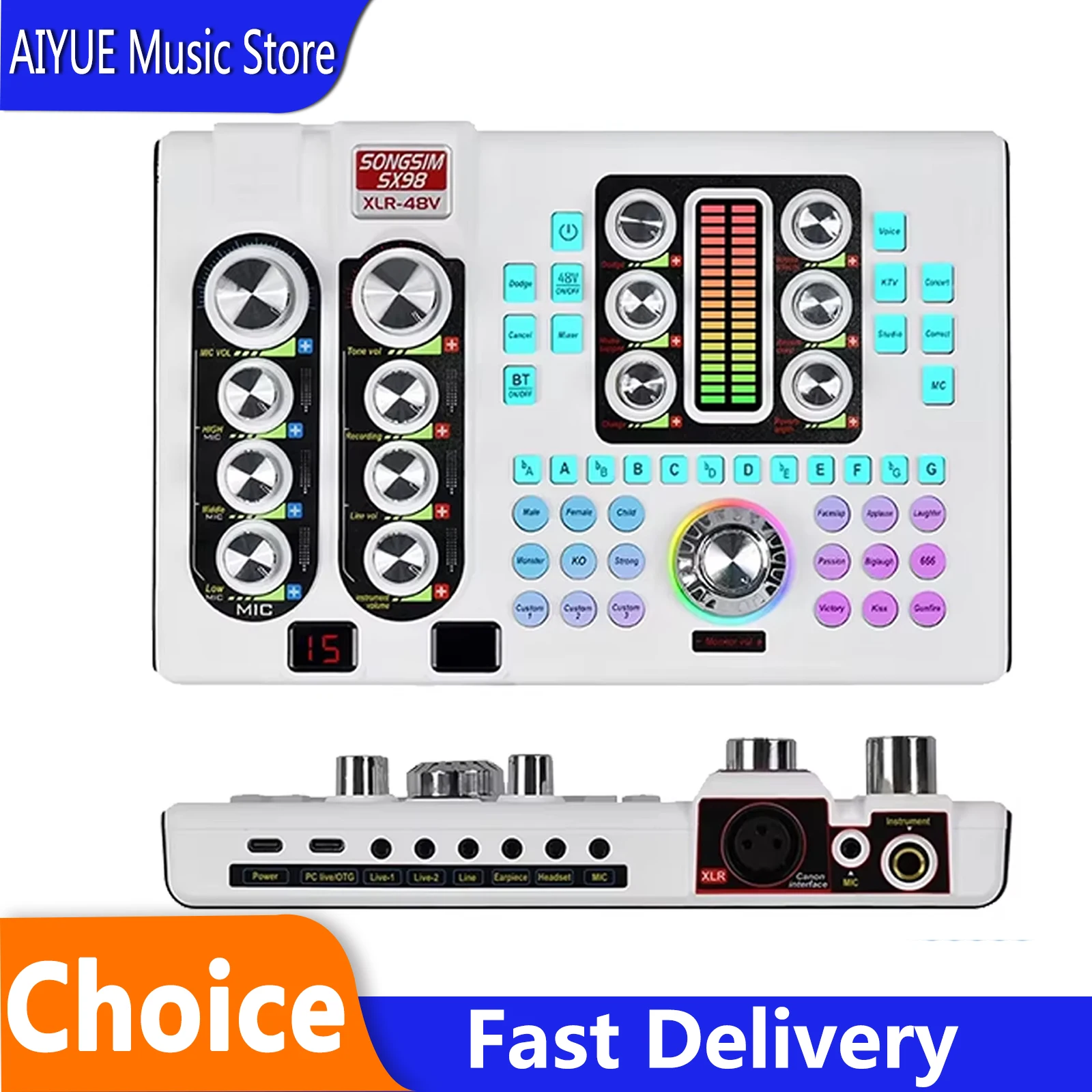 SX98 Sound Card English Version White 48V Sound Card Device Phone Computer Set Recording Studios K Song Professional Sound Card
SX98 Sound Card English Version White 48V Sound Card Device Phone Computer Set Recording Studios K Song Professional Sound Card