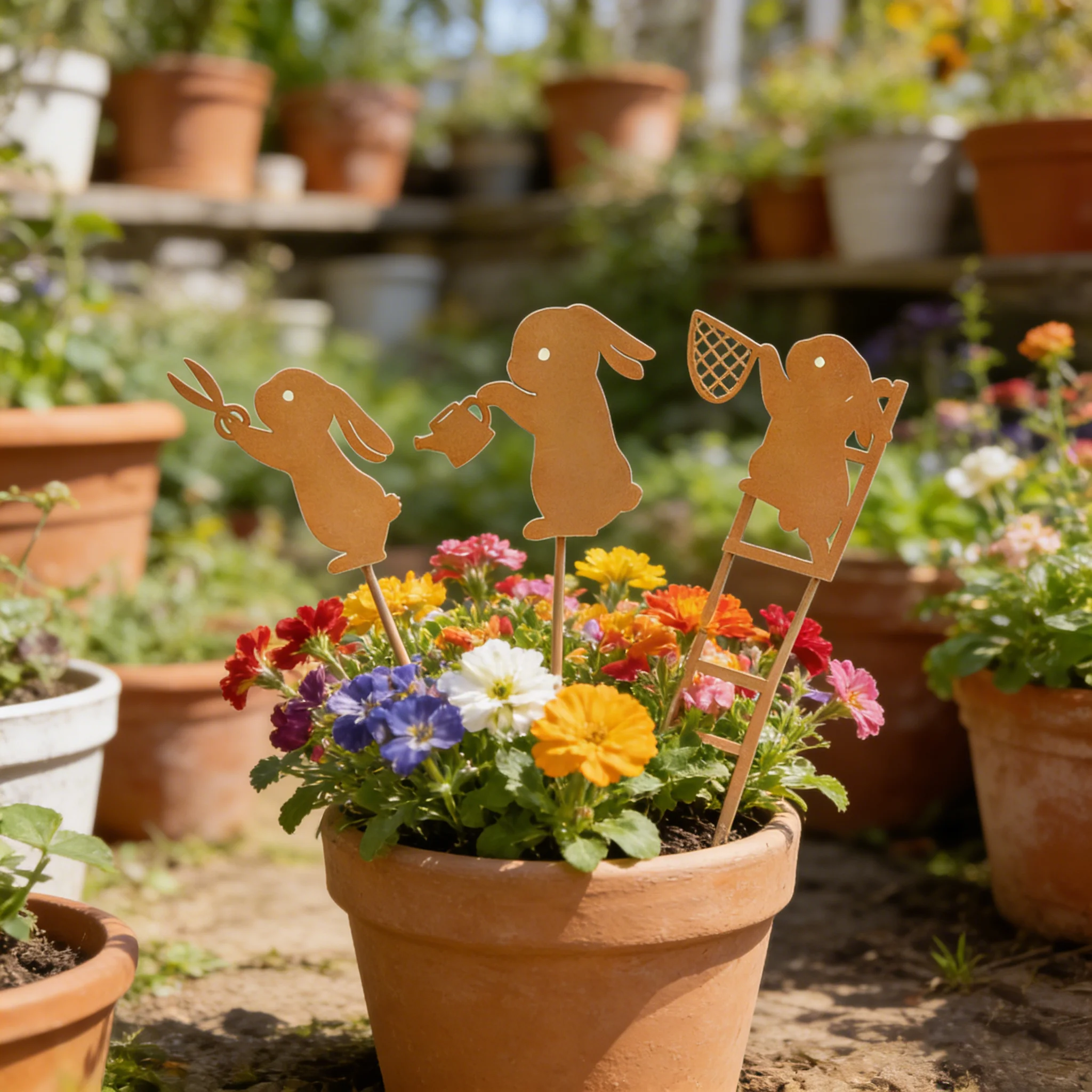 Набор из 3 металлических садовых украшений в виде кроликов, изображающих трудолюбивых и очаровательных садоводов-кроликов, для украшения сада.
Набор из 3 металлических садовых украшений в виде кроликов, изображающих трудолюбивых и очаровательных садоводов-кроликов, для украшения сада.