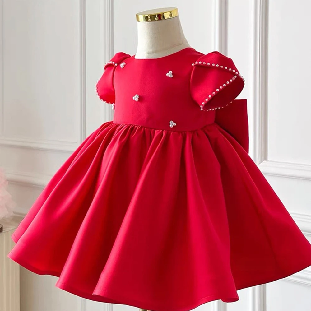 Customized Girl's Party Dress Red Satin O Neck Pearls Short Sleeves Luxury Party Gowns for Girls Bow A Line Children Formal Gown
Customized Girl's Party Dress Red Satin O Neck Pearls Short Sleeves Luxury Party Gowns for Girls Bow A Line Children Formal Gown