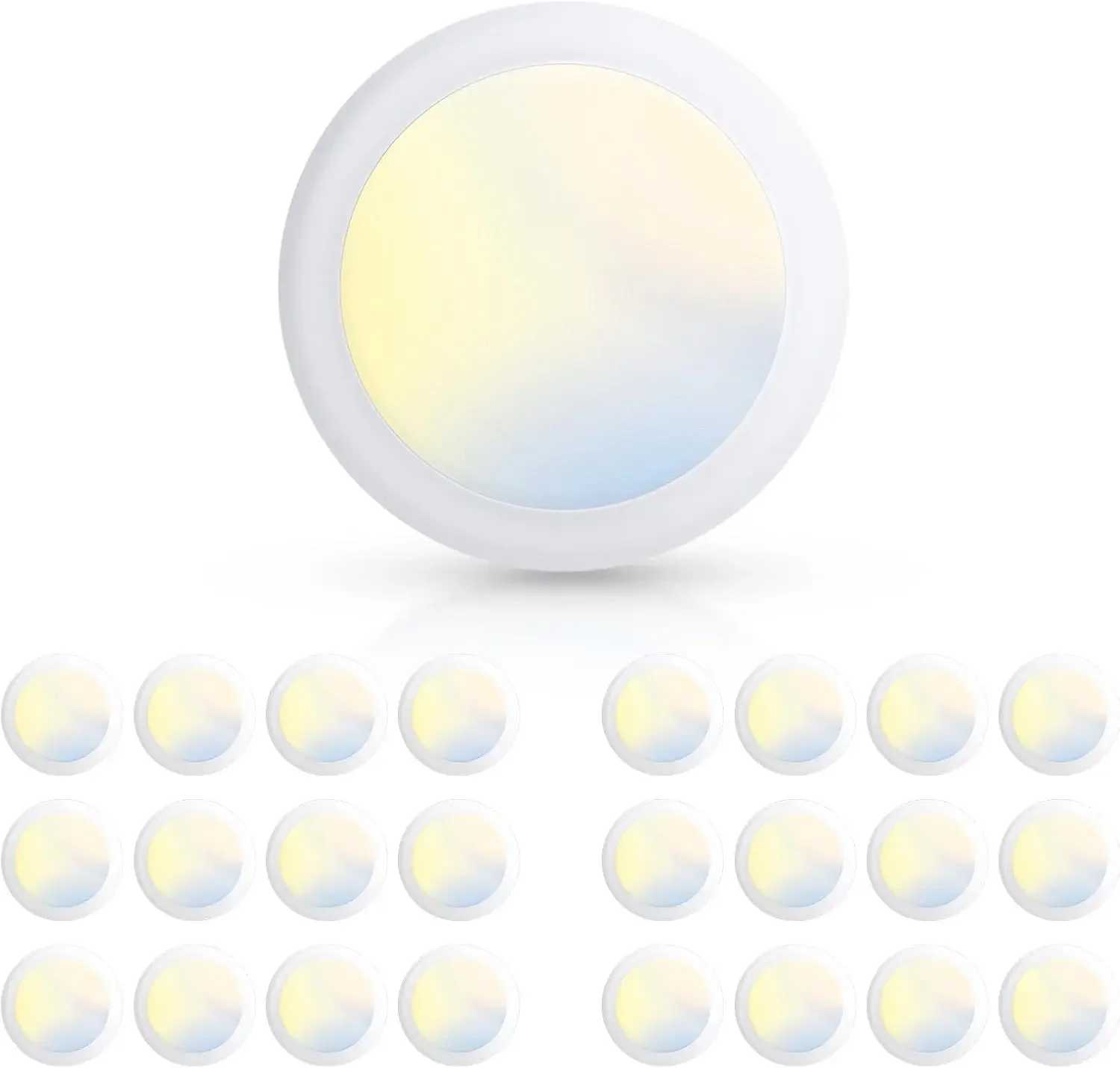 5/6 Inch LED Disc Lights, 5CCT Dimmable Flush Mount Ceiling Downlight, 16.5W 1100Lm, 5 Color Selectable Surface Mount Ceiling Lighting for Closet, Office, Garage, ETL&FCC, 24 Pack
5/6 Inch LED Disc Lights, 5CCT Dimmable Flush Mount Ceiling Downlight, 16.5W 1100Lm, 5 Color Selectable Surface Mount Ceiling Lighting for Closet, Office, Garage, ETL&FCC, 24 Pack