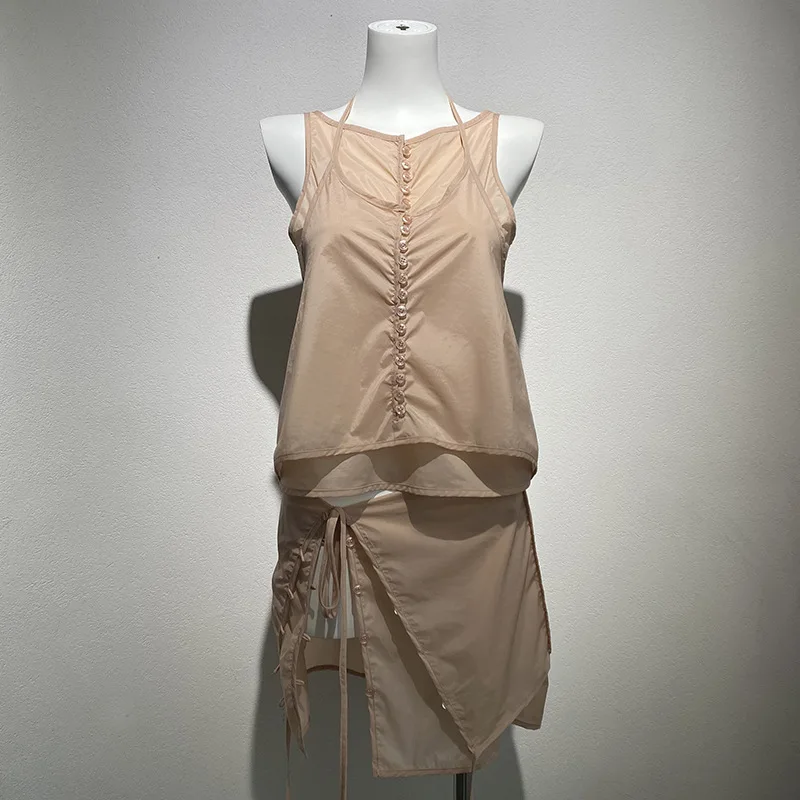 2025 Summer New Sheer Mesh Layered Vest Top Single Button Skirt Set Women Trendy Yoga Outfit y2k top
2025 Summer New Sheer Mesh Layered Vest Top Single Button Skirt Set Women Trendy Yoga Outfit y2k top