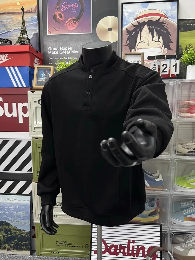 American Style Men's Long Sleeve Henry Collar Sweatshirt Black Heavyweight Base Shirt Autumn Season Casual Loose Fit T-Shirt
American Style Men's Long Sleeve Henry Collar Sweatshirt Black Heavyweight Base Shirt Autumn Season Casual Loose Fit T-Shirt