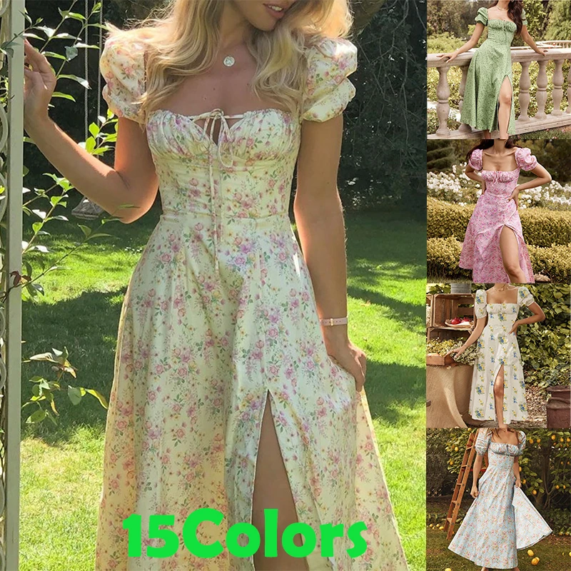 Women's Summer Bohemian Italian Noodle Strap Split Thigh Midi Dress Lace up Front Solid Flower Print Short Sleeve Retro A-line
Women's Summer Bohemian Italian Noodle Strap Split Thigh Midi Dress Lace up Front Solid Flower Print Short Sleeve Retro A-line