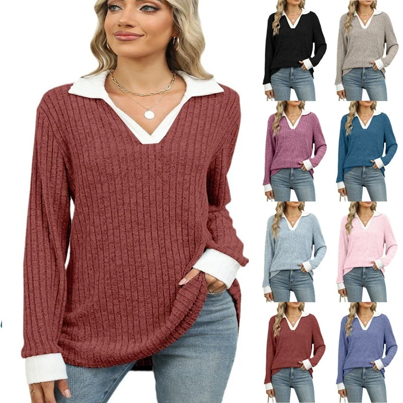 Loose Long Sve T-irt Women's Collar Color Blo Autumn Winter New Sle Korean Sle aron Color Commute Sle Pure Color
Loose Long Sve T-irt Women's Collar Color Blo Autumn Winter New Sle Korean Sle aron Color Commute Sle Pure Color