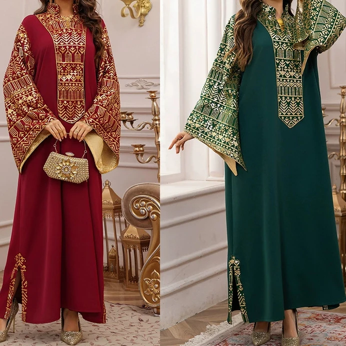 European and American women's Middle Eastern Muslim plus-size robes Dubai sequin embroidery with large sleeves-GZXX563
European and American women's Middle Eastern Muslim plus-size robes Dubai sequin embroidery with large sleeves-GZXX563