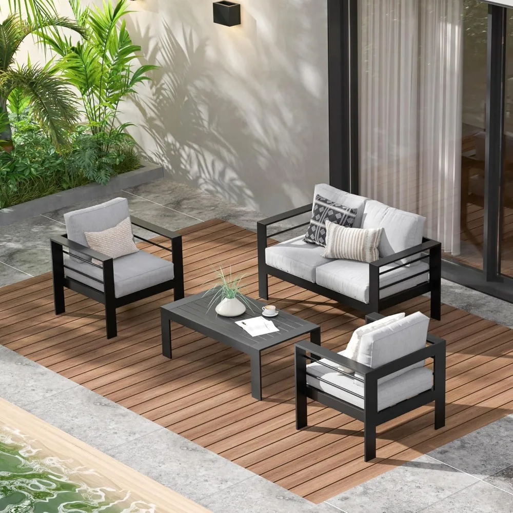 4-piece set Aluminum patio furniture, outdoor furniture, coffee table, metal sofa jacket
4-piece set Aluminum patio furniture, outdoor furniture, coffee table, metal sofa jacket