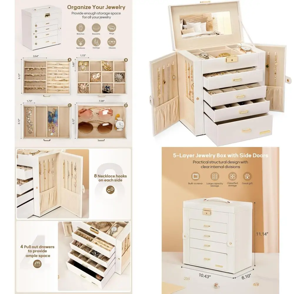 Luxurious White & Gold Mirrored Jewelry Box with Lock, Watch Holder, Necklace, Ring & Earring Organizer
Luxurious White & Gold Mirrored Jewelry Box with Lock, Watch Holder, Necklace, Ring & Earring Organizer
