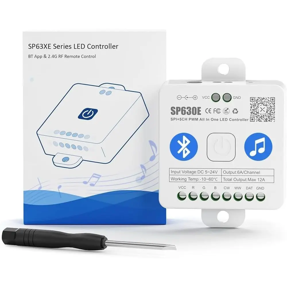 Bluetooth LED Controller for PWM Monochrome CCT RGB RGBW RGBCCT SPI TTL IC Chips, Compatible with WS2811, WS2812B, WS2813, WS281
Bluetooth LED Controller for PWM Monochrome CCT RGB RGBW RGBCCT SPI TTL IC Chips, Compatible with WS2811, WS2812B, WS2813, WS281