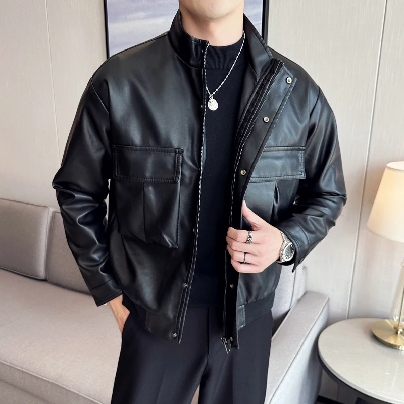 Spring Autumn Stand Collar Black Pu Leather Jackets Men Fashion Motorcycle Biker Coats Male Casual Moto leather Outerwear Coats
Spring Autumn Stand Collar Black Pu Leather Jackets Men Fashion Motorcycle Biker Coats Male Casual Moto leather Outerwear Coats