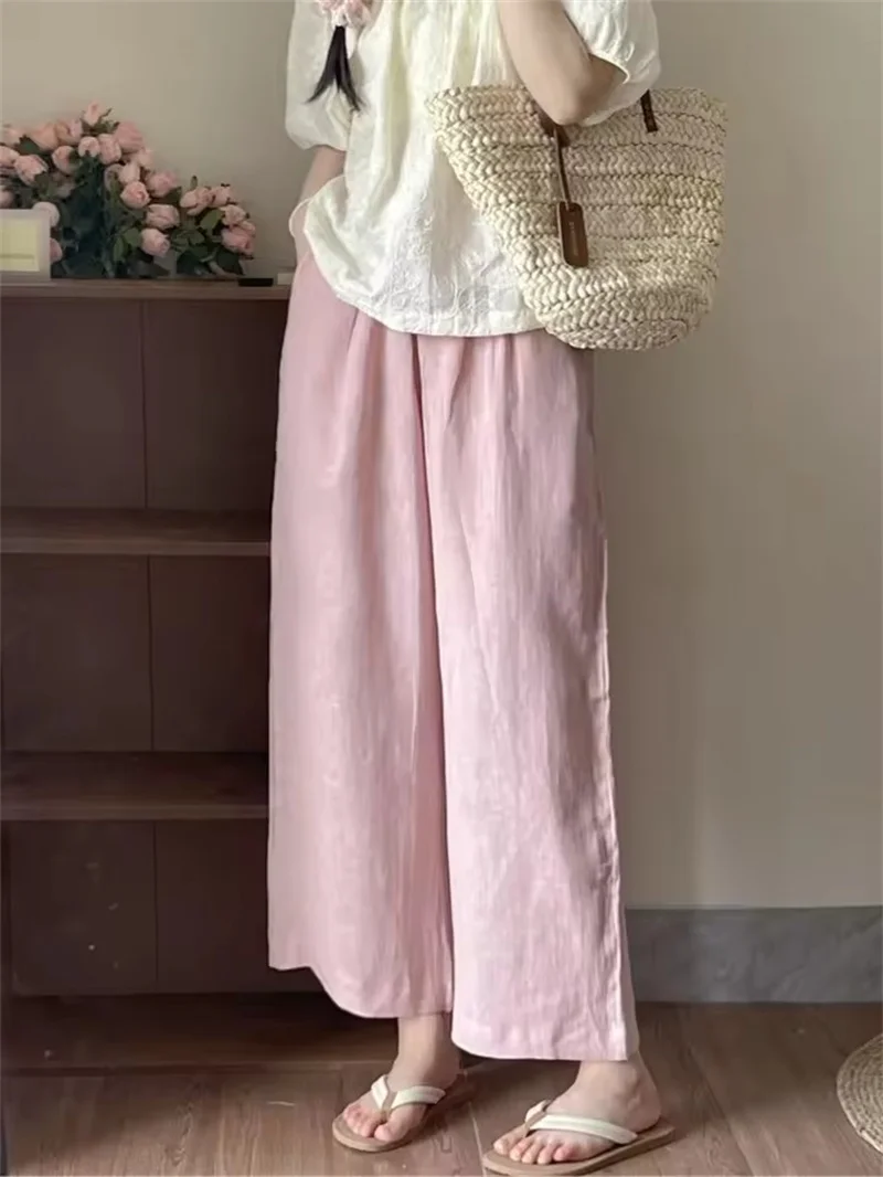 Women's Summer New Elastic Waist Cotton Linen Casual Wide Leg Pants Japanese Casual Straight Trousers Female
Women's Summer New Elastic Waist Cotton Linen Casual Wide Leg Pants Japanese Casual Straight Trousers Female