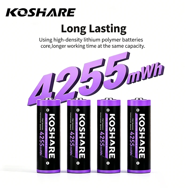 KOSHARE 1.5V Rechargeable Li-ion Batteries AA AAA 4255mWh 1100mWh Long Lasting Lithium Battery For Game Controller Flashlight
KOSHARE 1.5V Rechargeable Li-ion Batteries AA AAA 4255mWh 1100mWh Long Lasting Lithium Battery For Game Controller Flashlight