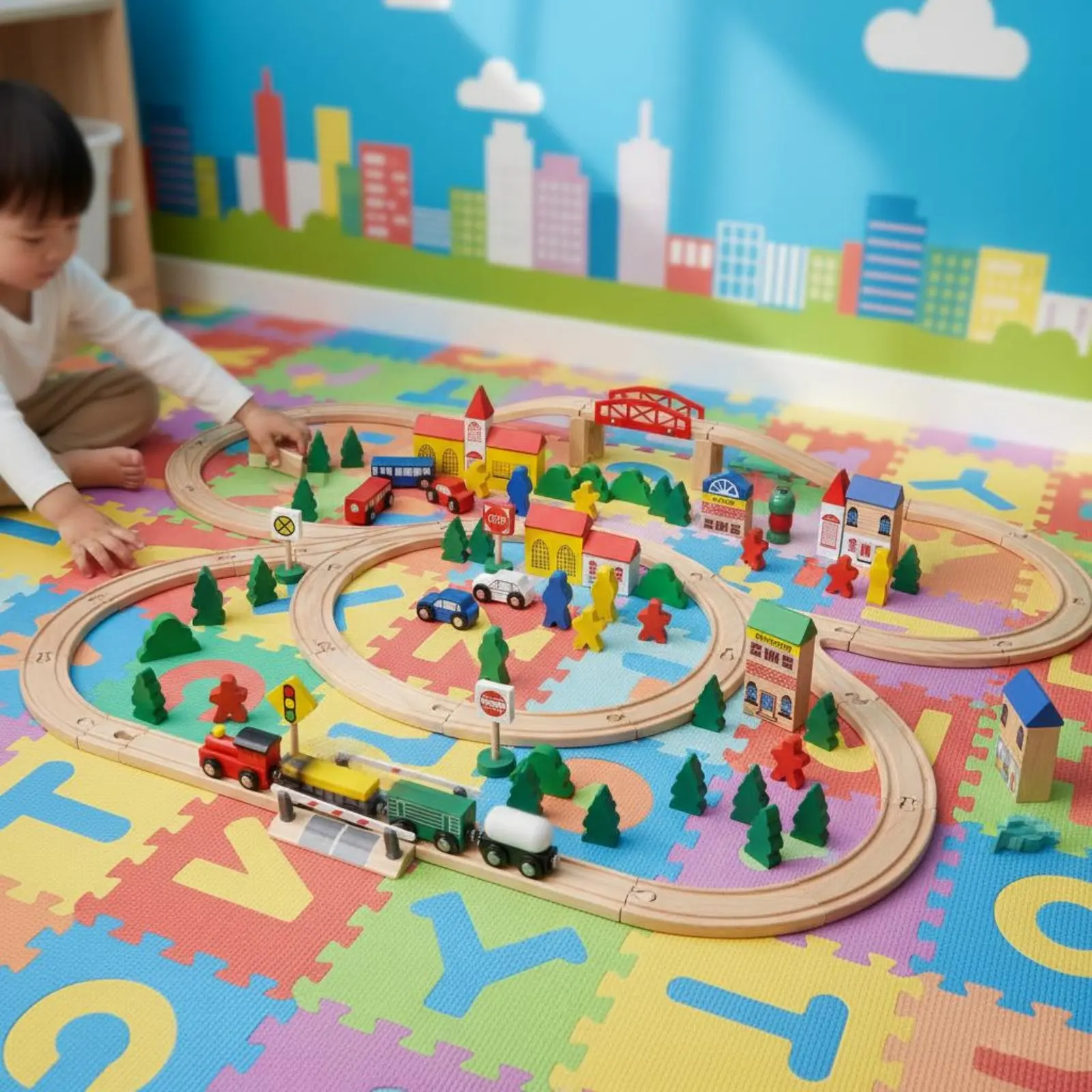 100 Pieces 100 Piece Wooden Train Set Attractive Connection Wooden Town Building Blocks Vehicle Playset for Young Children
100 Pieces 100 Piece Wooden Train Set Attractive Connection Wooden Town Building Blocks Vehicle Playset for Young Children
