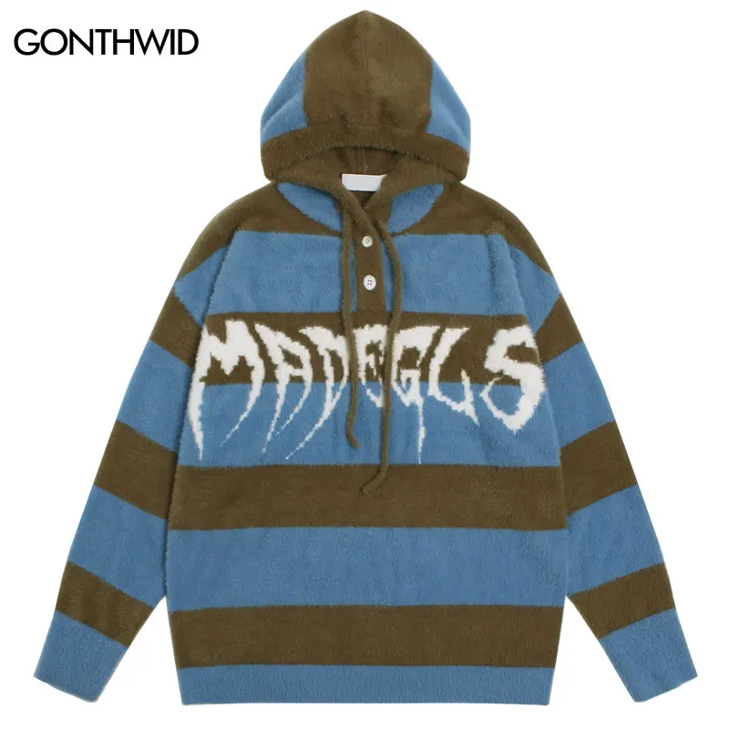 Vintage 90s Mohair Hooded Sweater Streetwear Striped Knit Fuzzy Hooded Jumper Hip Hop Loose Cozy Fluffy Plush Pullover Sweaters
Vintage 90s Mohair Hooded Sweater Streetwear Striped Knit Fuzzy Hooded Jumper Hip Hop Loose Cozy Fluffy Plush Pullover Sweaters