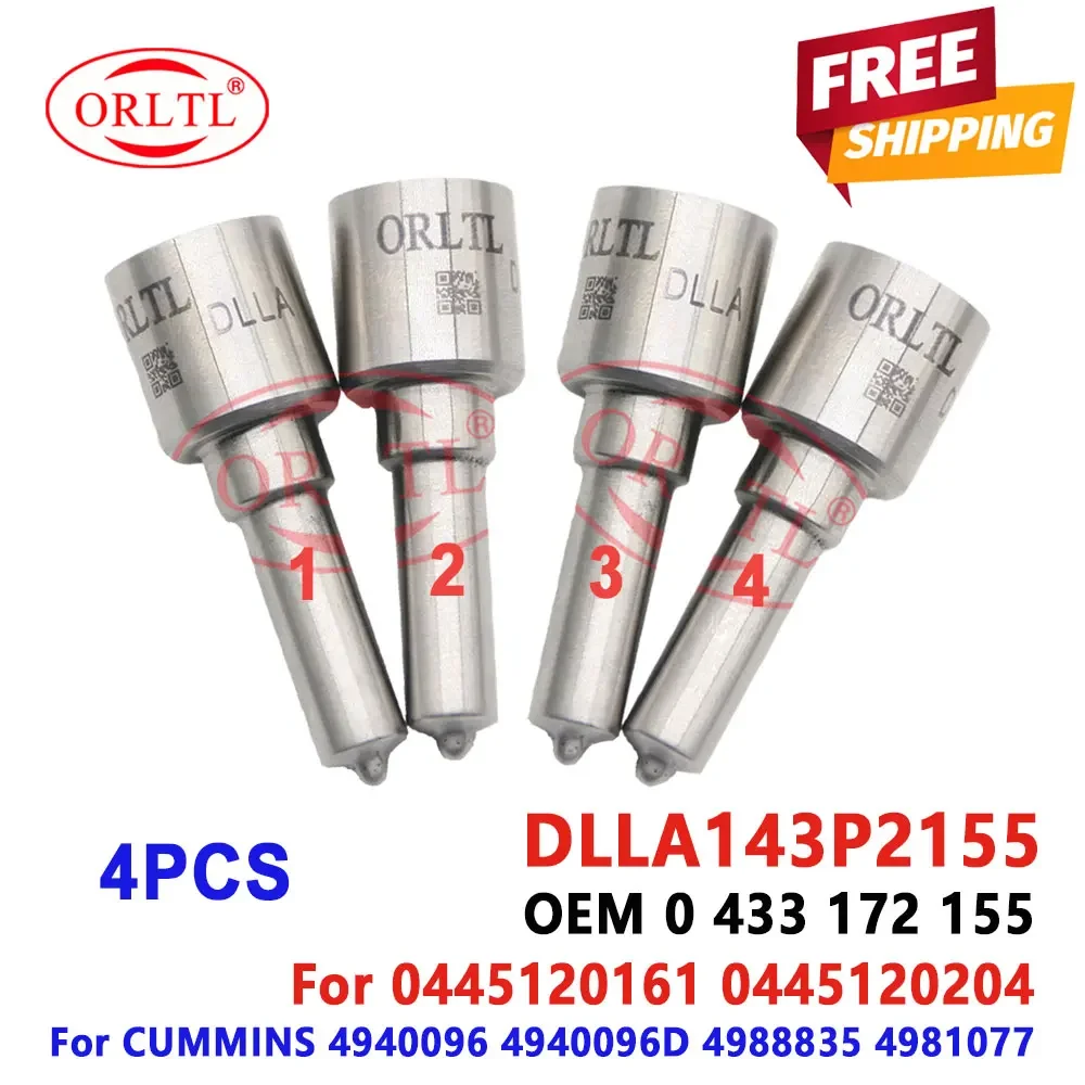 4PCS New DLLA143P2155 (0433172155) Diesel Injector Nozzle DLLA 143P 2155 For 0 445 120 161 0 445 120 204 4940096 4940096D
4PCS New DLLA143P2155 (0433172155) Diesel Injector Nozzle DLLA 143P 2155 For 0 445 120 161 0 445 120 204 4940096 4940096D