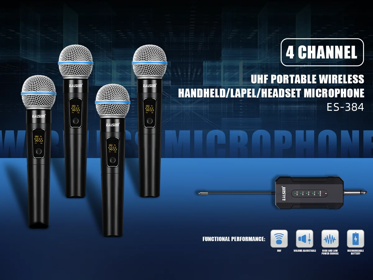 EALSEM 384UHF 4 Channel Professional Wireless Handheld Microphone 540-590MHz For KTV Karaoke Church Home Show Live MeetingStage
EALSEM 384UHF 4 Channel Professional Wireless Handheld Microphone 540-590MHz For KTV Karaoke Church Home Show Live MeetingStage