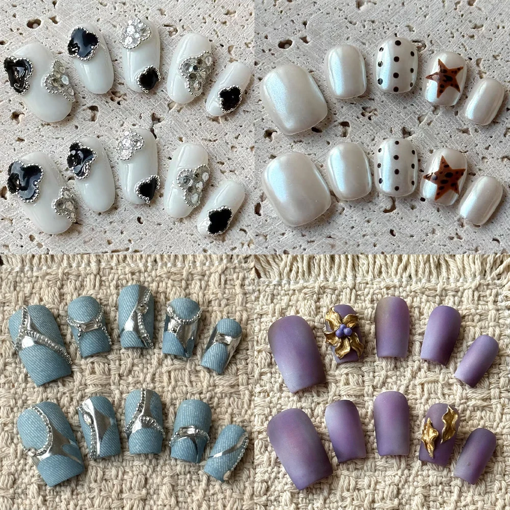 10Pcs Vintage Kawaii Short Square Ruond Handmade Full Cover Nail Flower Diamond Cat Eyes Wave Point Stars Pearl Press On Nails
10Pcs Vintage Kawaii Short Square Ruond Handmade Full Cover Nail Flower Diamond Cat Eyes Wave Point Stars Pearl Press On Nails