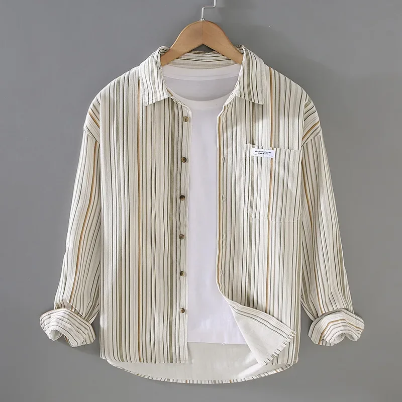 Весенне-осенняя рубашка в стиле Харадзюку, мужская повседневная мужская рубашка с длинным рукавом, винтажные вельветовые рубашки в полоску, свободный топ из чистого хлопка с карманами
Весенне-осенняя рубашка в стиле Харадзюку, мужская повседневная мужская рубашка с длинным рукавом, винтажные вельветовые рубашки в полоску, свободный топ из чистого хлопка с карманами