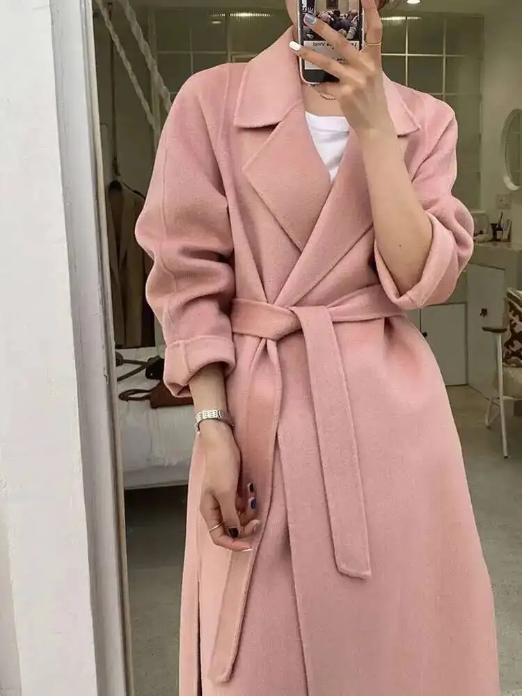 Double Sided Pink Cashmere Coat Women's Mid Length Autumn Winter New High End Split Belt Coats Luxury Streetwear 27A4F
Double Sided Pink Cashmere Coat Women's Mid Length Autumn Winter New High End Split Belt Coats Luxury Streetwear 27A4F