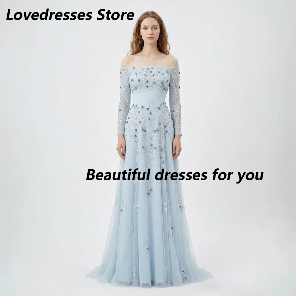 Luxury Crystal Appliques Evening Dress Off Shoulder Boat Neck 3/4 Sleeves Beaded Tulle A Line Long Formal Party Dress Customized
Luxury Crystal Appliques Evening Dress Off Shoulder Boat Neck 3/4 Sleeves Beaded Tulle A Line Long Formal Party Dress Customized