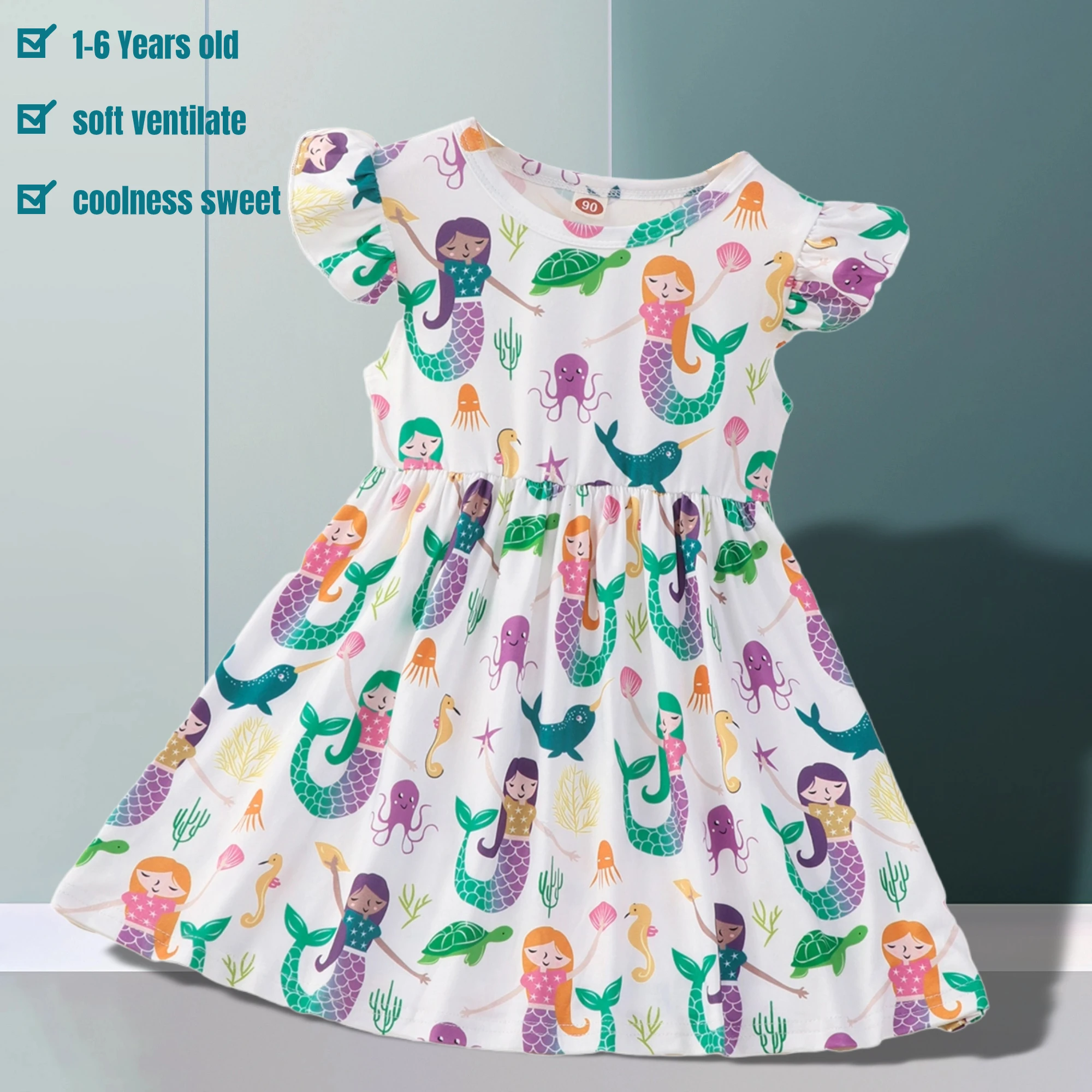 Summer Girls Dress Lovely Cartoon Animal Mermaid Flying Sleeve Sweet Children Dresses Cotton Ruffles 1-7 Years Girls Clothing
Summer Girls Dress Lovely Cartoon Animal Mermaid Flying Sleeve Sweet Children Dresses Cotton Ruffles 1-7 Years Girls Clothing
